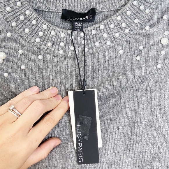 Lucy Paris Gemma Gray Faux Pearl Sweater XS - Picture 7 of 8